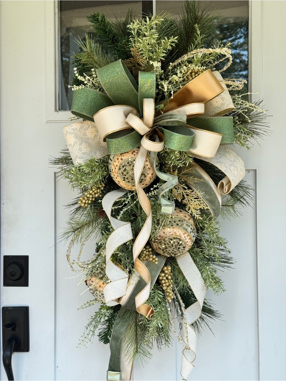 Sage & Gold Velvet Ornament Winter/Christmas Swag